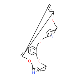 ChemSpider 2D Image | 3,12,20,29-Tetraoxa-35,36-diazapentacyclo[29.3.1.1~14,18~.0~5,10~.0~22,27~]hexatriaconta-1(35),5,7,9,14(36),15,17,22,24,26,31,33-dodecaene | C30H30N2O4