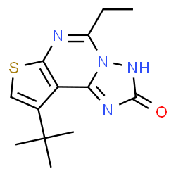 ChemSpider 2D Image | 5-Ethyl-9-(2-methyl-2-propanyl)thieno[3,2-e][1,2,4]triazolo[1,5-c]pyrimidin-2(3H)-one | C13H16N4OS