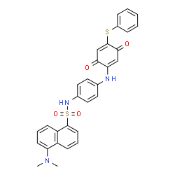 ChemSpider 2D Image | 5-(Dimethylamino)-N-(4-{[3,6-dioxo-4-(phenylsulfanyl)-1,4-cyclohexadien-1-yl]amino}phenyl)-1-naphthalenesulfonamide | C30H25N3O4S2