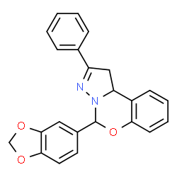 ChemSpider 2D Image | 5-(1,3-Benzodioxol-5-yl)-2-phenyl-1,10b-dihydropyrazolo[1,5-c][1,3]benzoxazine | C23H18N2O3