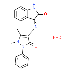 ChemSpider 2D Image | 3-[(1,5-Dimethyl-3-oxo-2-phenyl-2,3-dihydro-1H-pyrazol-4-yl)imino]-1,3-dihydro-2H-indol-2-one hydrate (1:1) | C19H18N4O3