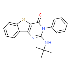 ChemSpider 2D Image | 2-[(2-Methyl-2-propanyl)amino]-3-phenyl[1]benzothieno[3,2-d]pyrimidin-4(3H)-one | C20H19N3OS