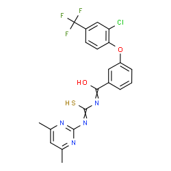 ChemSpider 2D Image | 3-[2-Chloro-4-(trifluoromethyl)phenoxy]-N-[(4,6-dimethyl-2-pyrimidinyl)carbamothioyl]benzamide | C21H16ClF3N4O2S
