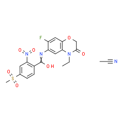 ChemSpider 2D Image | N-(4-Ethyl-7-fluoro-3-oxo-3,4-dihydro-2H-1,4-benzoxazin-6-yl)-4-(methylsulfonyl)-2-nitrobenzamide - acetonitrile (1:1) | C20H19FN4O7S