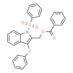 ChemSpider 2D Image | [3-(Phenylsulfanyl)-1-(phenylsulfonyl)-1H-indol-2-yl]methyl benzoate | C28H21NO4S2