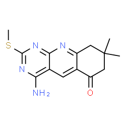 ChemSpider 2D Image | 4-amino-8,8-dimethyl-2-methylsulfanyl-7,9-dihydropyrimido[4,5-b]quinolin-6-one | C14H16N4OS