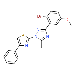 ChemSpider 2D Image | 3-(2-Bromo-5-methoxyphenyl)-5-methyl-1-(4-phenyl-1,3-thiazol-2-yl)-1H-1,2,4-triazole | C19H15BrN4OS