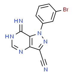 ChemSpider 2D Image | 7-Amino-1-(3-bromophenyl)-1H-pyrazolo[4,3-d]pyrimidine-3-carbonitrile | C12H7BrN6
