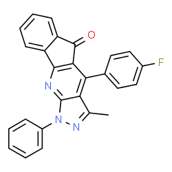ChemSpider 2D Image | 4-(4-Fluorophenyl)-3-methyl-1-phenylindeno[1,2-b]pyrazolo[4,3-e]pyridin-5(1H)-one | C26H16FN3O
