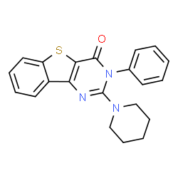 ChemSpider 2D Image | 3-Phenyl-2-(1-piperidinyl)[1]benzothieno[3,2-d]pyrimidin-4(3H)-one | C21H19N3OS