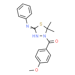 ChemSpider 2D Image | (5-Anilino-2,2-dimethyl-1,3,4-thiadiazol-3(2H)-yl)(4-methoxyphenyl)methanone | C18H19N3O2S