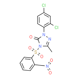 ChemSpider 2D Image | 2-(2,4-Dichlorophenyl)-5-methyl-4-[(2-nitrophenyl)sulfonyl]-2,4-dihydro-3H-1,2,4-triazol-3-one | C15H10Cl2N4O5S
