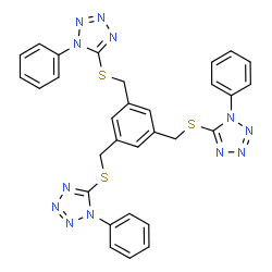 ChemSpider 2D Image | 5,5',5''-[Benzene-1,3,5-triyltris(methylenesulfanediyl)]tris(1-phenyl-1H-tetrazole) | C30H24N12S3