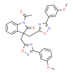 ChemSpider 2D Image | 1-acetyl-3,3-bis[[3-(3-methoxyphenyl)-1,2,4-oxadiazol-5-yl]methyl]indolin-2-one | C30H25N5O6