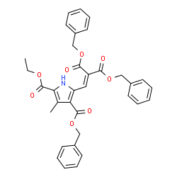 ChemSpider 2D Image | O4-benzyl O2-ethyl 5-(3-benzyloxy-2-benzyloxycarbonyl-3-oxo-prop-1-enyl)-3-methyl-1H-pyrrole-2,4-dicarboxylate | C34H31NO8