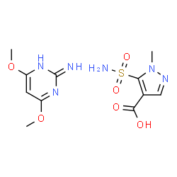 ChemSpider 2D Image | 4,6-dimethoxy-1H-pyrimidin-2-imine; 1-methyl-5-sulfamoyl-pyrazole-4-carboxylic acid | C11H16N6O6S