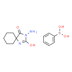 ChemSpider 2D Image | 2-amino-3-hydroxy-2,4-diazaspiro[4.5]dec-3-en-1-one; phenylboronic acid | C14H20BN3O4