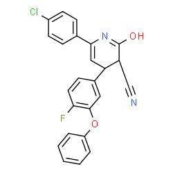 ChemSpider 2D Image | 6-(4-chlorophenyl)-4-(4-fluoro-3-phenoxy-phenyl)-2-hydroxy-3,4-dihydropyridine-3-carbonitrile | C24H16ClFN2O2