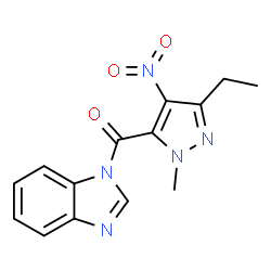 ChemSpider 2D Image | benzimidazol-1-yl-(5-ethyl-2-methyl-4-nitro-pyrazol-3-yl)methanone | C14H13N5O3