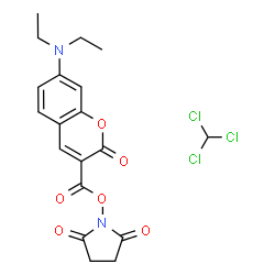 ChemSpider 2D Image | 1-({[7-(Diethylamino)-2-oxo-2H-chromen-3-yl]carbonyl}oxy)-2,5-pyrrolidinedione - chloroform (1:1) | C19H19Cl3N2O6