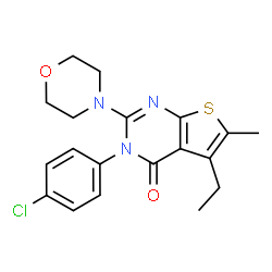 ChemSpider 2D Image | 3-(4-Chlorophenyl)-5-ethyl-6-methyl-2-(4-morpholinyl)thieno[2,3-d]pyrimidin-4(3H)-one | C19H20ClN3O2S