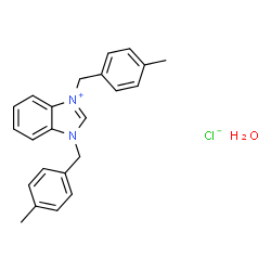 ChemSpider 2D Image | 1,3-Bis(4-methylbenzyl)-1H-benzimidazol-3-ium chloride hydrate (1:1:1) | C23H25ClN2O
