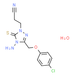 ChemSpider 2D Image | 3-{4-Amino-3-[(4-chlorophenoxy)methyl]-5-thioxo-4,5-dihydro-1H-1,2,4-triazol-1-yl}propanenitrile hydrate (1:1) | C12H14ClN5O2S