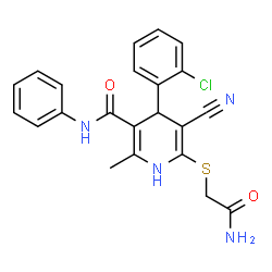 ChemSpider 2D Image | 6-[(2-Amino-2-oxoethyl)sulfanyl]-4-(2-chlorophenyl)-5-cyano-2-methyl-N-phenyl-1,4-dihydro-3-pyridinecarboxamide | C22H19ClN4O2S