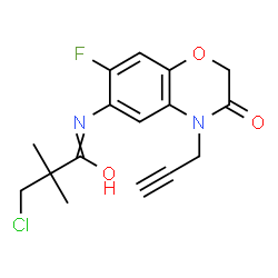 ChemSpider 2D Image | 3-Chloro-N-[7-fluoro-3-oxo-4-(2-propyn-1-yl)-3,4-dihydro-2H-1,4-benzoxazin-6-yl]-2,2-dimethylpropanamide | C16H16ClFN2O3
