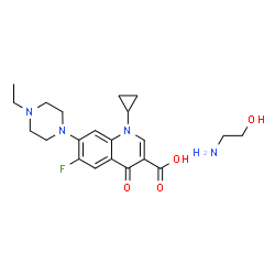 ChemSpider 2D Image | 1-Cyclopropyl-7-(4-ethyl-1-piperazinyl)-6-fluoro-4-oxo-1,4-dihydro-3-quinolinecarboxylic acid - 2-aminoethanol (1:1) | C21H29FN4O4