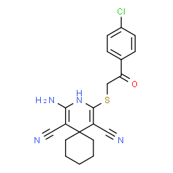 ChemSpider 2D Image | 2-Amino-4-{[2-(4-chlorophenyl)-2-oxoethyl]sulfanyl}-3-azaspiro[5.5]undeca-1,4-diene-1,5-dicarbonitrile | C20H19ClN4OS