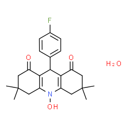 ChemSpider 2D Image | 9-(4-Fluorophenyl)-10-hydroxy-3,3,6,6-tetramethyl-3,4,6,7,9,10-hexahydro-1,8(2H,5H)-acridinedione hydrate (1:1) | C23H28FNO4