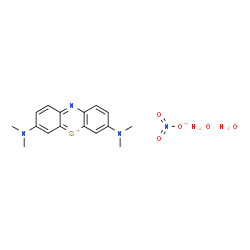 ChemSpider 2D Image | 3,7-Bis(dimethylamino)phenothiazin-5-ium nitrate hydrate (1:1:2) | C16H22N4O5S