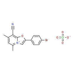 ChemSpider 2D Image | 2-(4-Bromophenyl)-8-cyano-5,7-dimethyl[1,3]oxazolo[3,2-a]pyridin-4-ium perchlorate | C16H12BrClN2O5