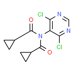 ChemSpider 2D Image | N-(Cyclopropylcarbonyl)-N-(4,6-dichloro-5-pyrimidinyl)cyclopropanecarboxamide | C12H11Cl2N3O2