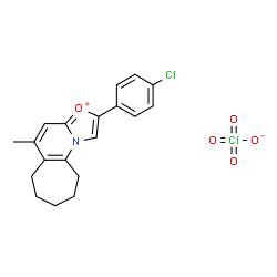 ChemSpider 2D Image | 2-(4-Chlorophenyl)-5-methyl-7,8,9,10-tetrahydro-6H-cyclohepta[e][1,3]oxazolo[3,2-a]pyridin-3-ium perchlorate | C19H19Cl2NO5