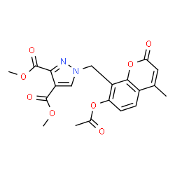 ChemSpider 2D Image | Dimethyl 1-[(7-acetoxy-4-methyl-2-oxo-2H-chromen-8-yl)methyl]-1H-pyrazole-3,4-dicarboxylate | C20H18N2O8