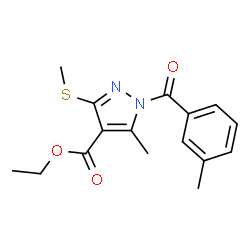ChemSpider 2D Image | Ethyl 5-methyl-1-(3-methylbenzoyl)-3-(methylsulfanyl)-1H-pyrazole-4-carboxylate | C16H18N2O3S