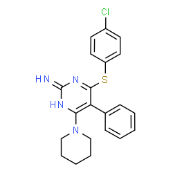 ChemSpider 2D Image | 4-[(4-Chlorophenyl)sulfanyl]-5-phenyl-6-(1-piperidinyl)-2-pyrimidinamine | C21H21ClN4S
