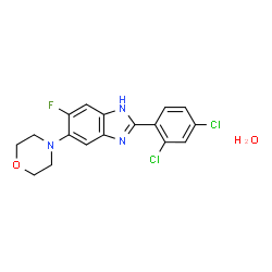 ChemSpider 2D Image | 2-(2,4-Dichlorophenyl)-5-fluoro-6-(4-morpholinyl)-1H-benzimidazole hydrate (1:1) | C17H16Cl2FN3O2