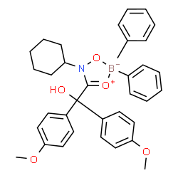 ChemSpider 2D Image | [N-Cyclohexyl-2-hydroxy-N-(hydroxy-kappaO)-2,2-bis(4-methoxyphenyl)acetamidato-kappaO](diphenyl)boron | C34H36BNO5