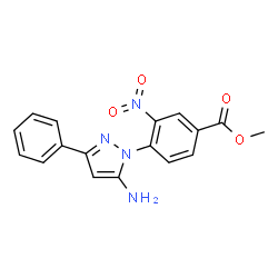 ChemSpider 2D Image | Methyl 4-(5-amino-3-phenyl-1H-pyrazol-1-yl)-3-nitrobenzoate | C17H14N4O4