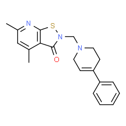 ChemSpider 2D Image | 4,6-Dimethyl-2-[(4-phenyl-3,6-dihydro-1(2H)-pyridinyl)methyl][1,2]thiazolo[5,4-b]pyridin-3(2H)-one | C20H21N3OS