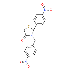 ChemSpider 2D Image | 3-(4-Nitrobenzyl)-2-(4-nitrophenyl)-1,3-thiazolidin-4-one | C16H13N3O5S