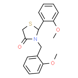 ChemSpider 2D Image | 3-(2-Methoxybenzyl)-2-(2-methoxyphenyl)-1,3-thiazolidin-4-one | C18H19NO3S