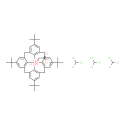 ChemSpider 2D Image | Methyl {[26,27,28-trihydroxy-5,11,17,23-tetrakis(2-methyl-2-propanyl)pentacyclo[19.3.1.1~3,7~.1~9,13~.1~15,19~]octacosa-1(25),3(28),4,6,9(27),10,12,15(26),16,18,21,23-dodecaen-25-yl]oxy}acetate - chlo
roform (1:3) | C50H63Cl9O6