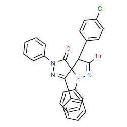 ChemSpider 2D Image | 3-Bromo-4-(4-chlorophenyl)-1,7,9-triphenyl-1,2,7,8-tetraazaspiro[4.4]nona-2,8-dien-6-one | C29H20BrClN4O