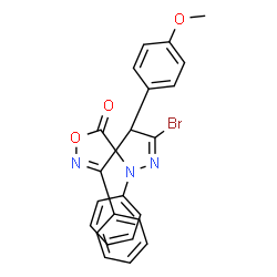 ChemSpider 2D Image | 3-Bromo-4-(4-methoxyphenyl)-1,9-diphenyl-7-oxa-1,2,8-triazaspiro[4.4]nona-2,8-dien-6-one | C24H18BrN3O3
