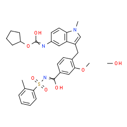 ChemSpider 2D Image | Cyclopentyl [3-(2-methoxy-4-{[(2-methylphenyl)sulfonyl]carbamoyl}benzyl)-1-methyl-1H-indol-5-yl]carbamate - methanol (1:1) | C32H37N3O7S