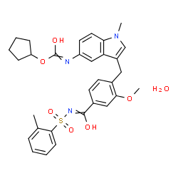 ChemSpider 2D Image | Cyclopentyl [3-(2-methoxy-4-{[(2-methylphenyl)sulfonyl]carbamoyl}benzyl)-1-methyl-1H-indol-5-yl]carbamate hydrate (1:1) | C31H35N3O7S